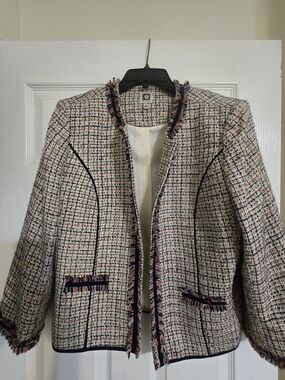 Classic Tweed Fringe Open-Front Jacket - Cream Multi